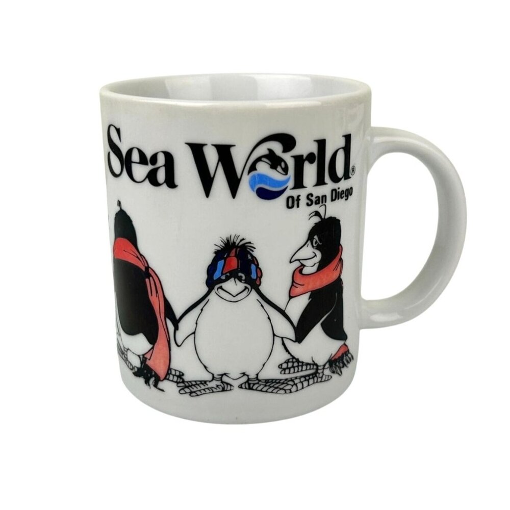 Sea World San Diego Penguin Ceramic Coffee Tea Mug Vintage Theme Park 80s READ